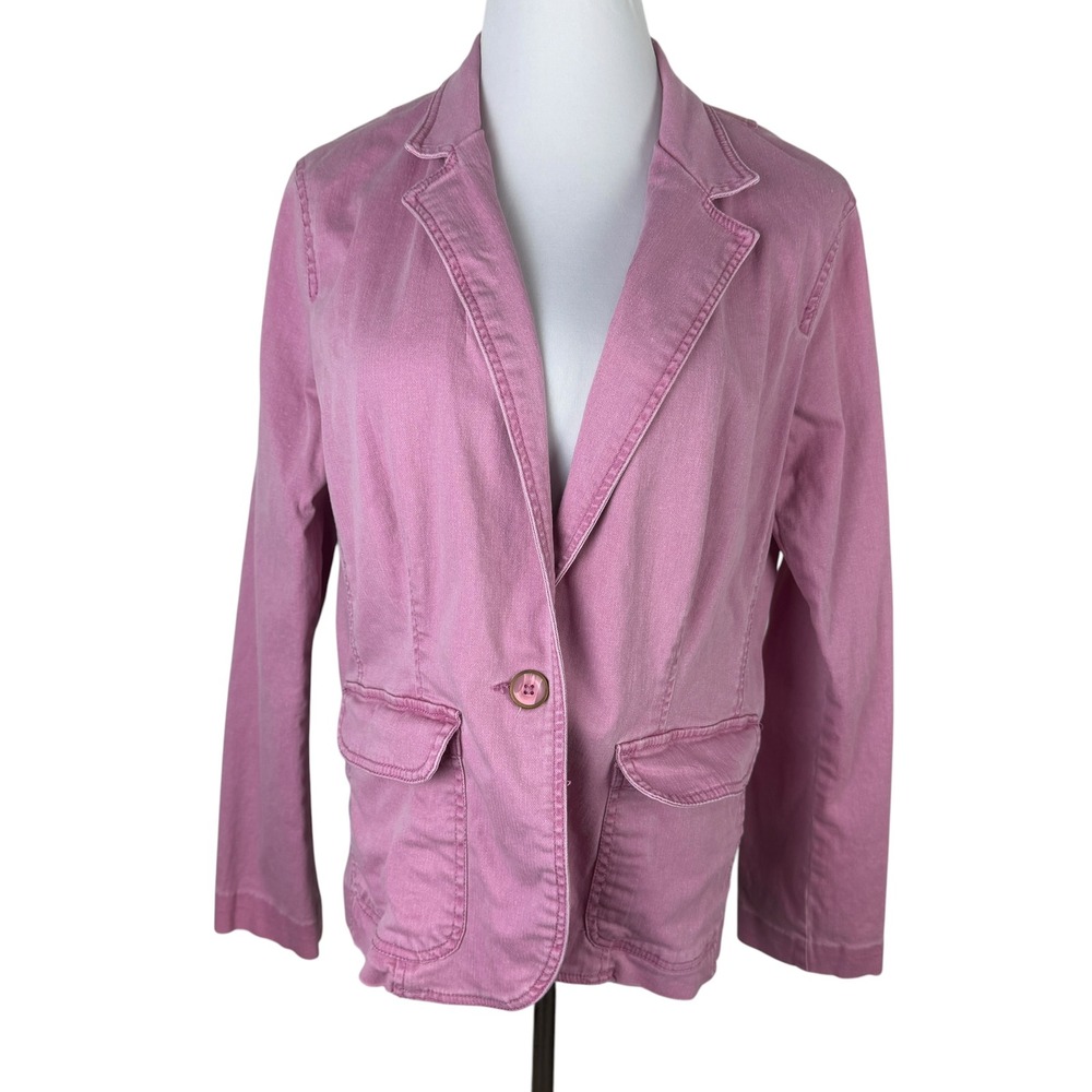 Faded Glory Pink Denim Blazer Jacket Herringbone Stretch Women's XL 16/18